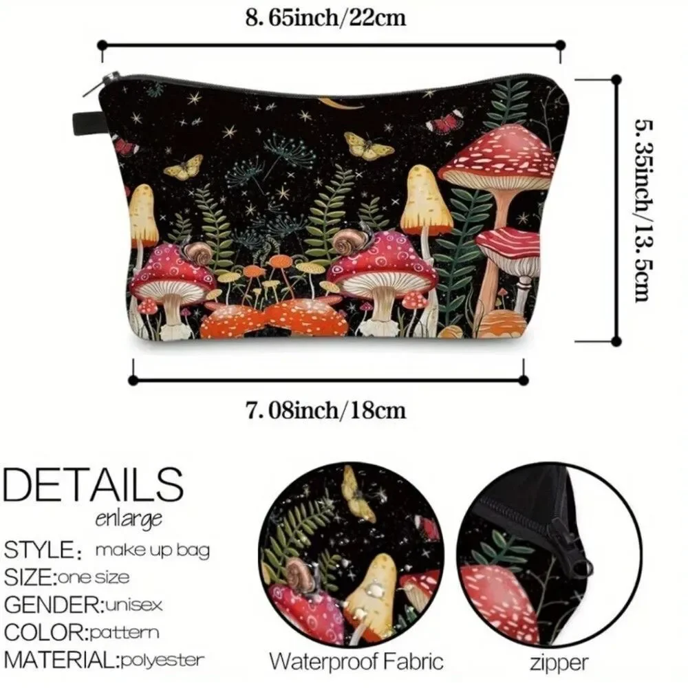 Mushroom village cosmetic bag travel pouch